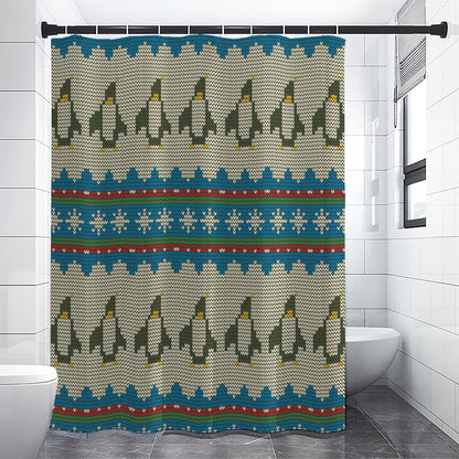 Xmas Penguin Pattern Print Premium Shower Curtain