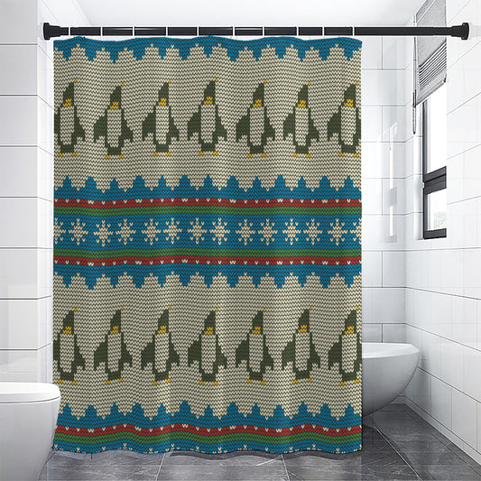 Xmas Penguin Pattern Print Premium Shower Curtain