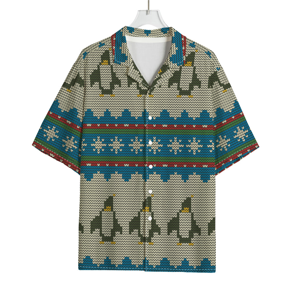 Xmas Penguin Pattern Print Rayon Hawaiian Shirt