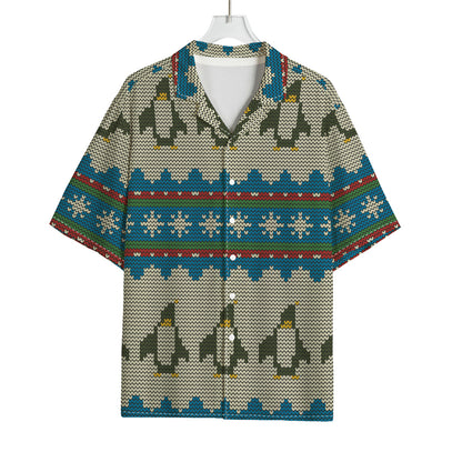 Xmas Penguin Pattern Print Rayon Hawaiian Shirt