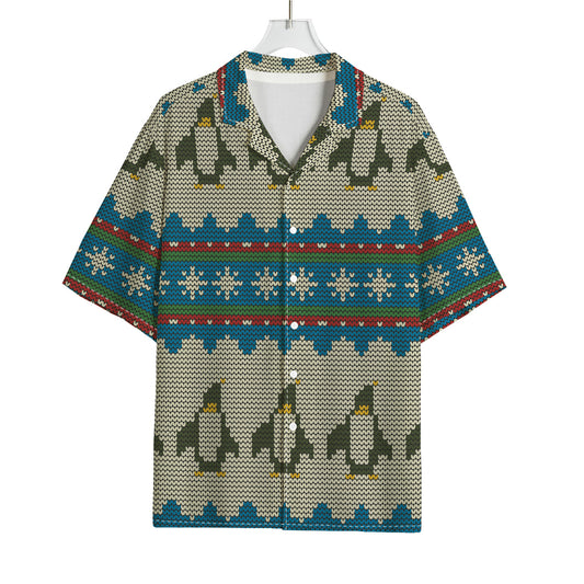 Xmas Penguin Pattern Print Rayon Hawaiian Shirt