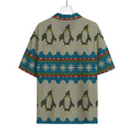 Xmas Penguin Pattern Print Rayon Hawaiian Shirt