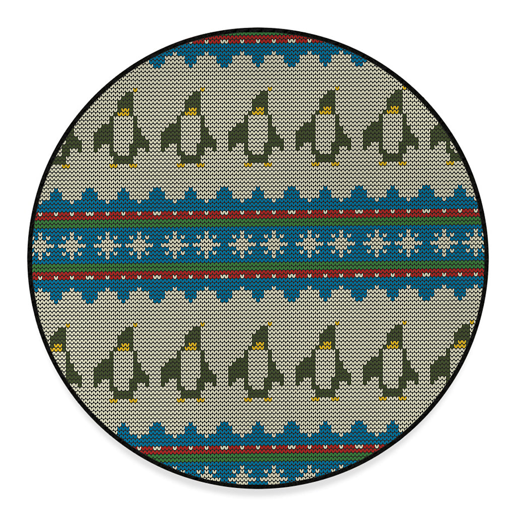 Xmas Penguin Pattern Print Round Floor Mat