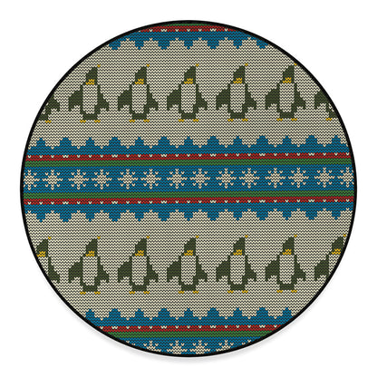 Xmas Penguin Pattern Print Round Floor Mat