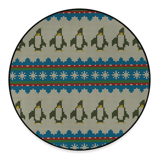 Xmas Penguin Pattern Print Round Floor Mat
