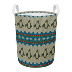 Xmas Penguin Pattern Print Round Laundry Basket