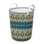Xmas Penguin Pattern Print Round Laundry Basket