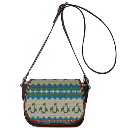 Xmas Penguin Pattern Print Saddle Bag