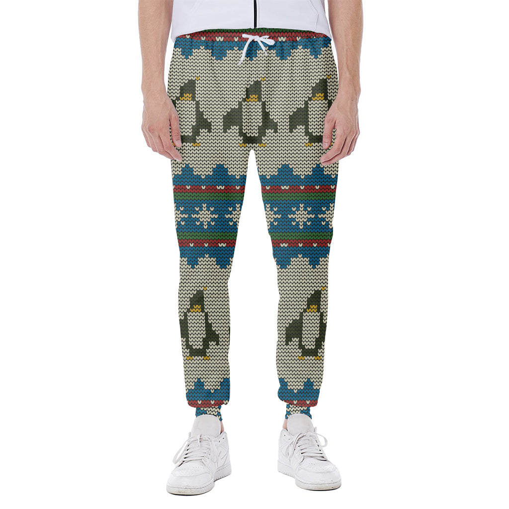 Xmas Penguin Pattern Print Scuba Joggers