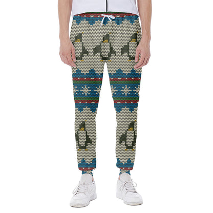 Xmas Penguin Pattern Print Scuba Joggers