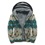 Xmas Penguin Pattern Print Sherpa Lined Zip Up Hoodie