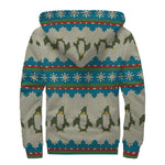 Xmas Penguin Pattern Print Sherpa Lined Zip Up Hoodie