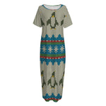 Xmas Penguin Pattern Print Short Sleeve Long Nightdress
