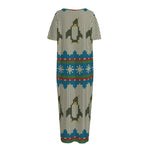 Xmas Penguin Pattern Print Short Sleeve Long Nightdress