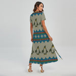 Xmas Penguin Pattern Print Short Sleeve Maxi Dress