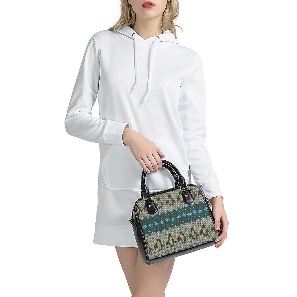 Xmas Penguin Pattern Print Shoulder Handbag