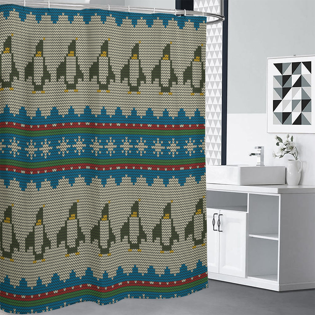 Xmas Penguin Pattern Print Shower Curtain