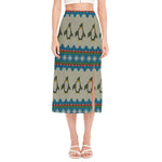 Xmas Penguin Pattern Print Side Slit Midi Skirt