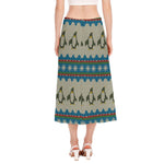 Xmas Penguin Pattern Print Side Slit Midi Skirt