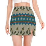 Xmas Penguin Pattern Print Side Slit Mini Skirt