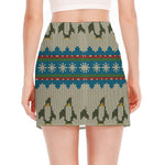 Xmas Penguin Pattern Print Side Slit Mini Skirt