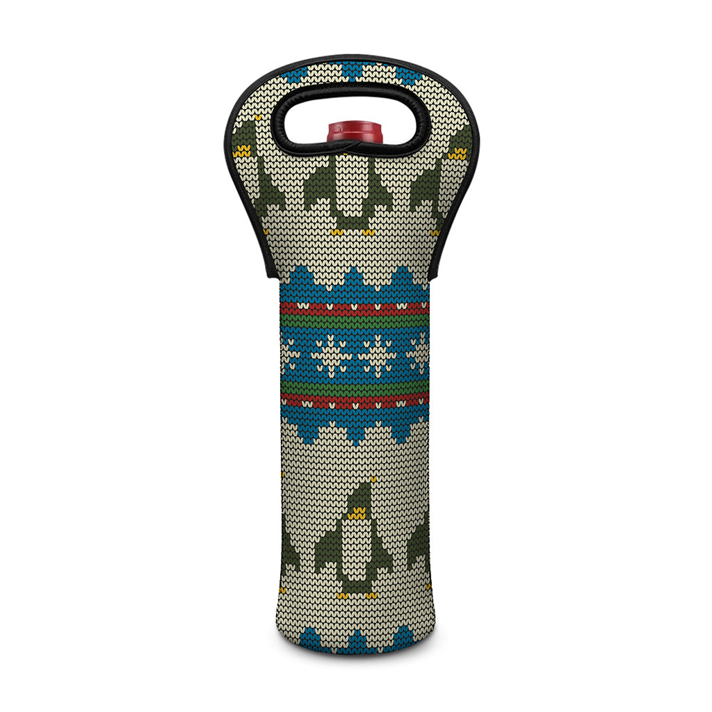 Xmas Penguin Pattern Print Single Neoprene Wine Tote