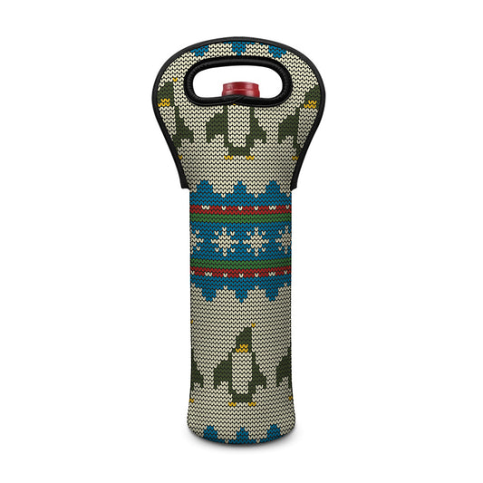 Xmas Penguin Pattern Print Single Neoprene Wine Tote