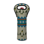 Xmas Penguin Pattern Print Single Neoprene Wine Tote
