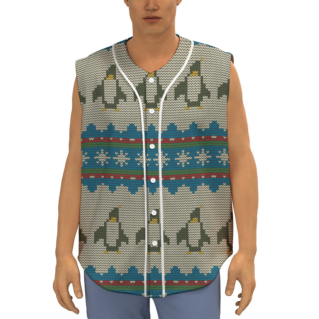 Xmas Penguin Pattern Print Sleeveless Baseball Jersey