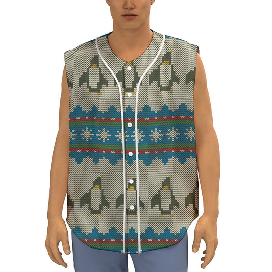 Xmas Penguin Pattern Print Sleeveless Baseball Jersey