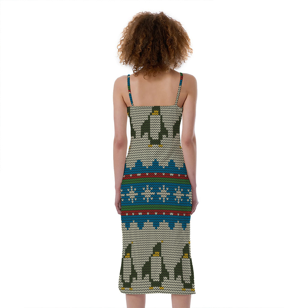 Xmas Penguin Pattern Print Slim Fit Midi Cami Dress