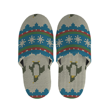 Xmas Penguin Pattern Print Slippers