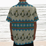 Xmas Penguin Pattern Print Textured Short Sleeve Shirt