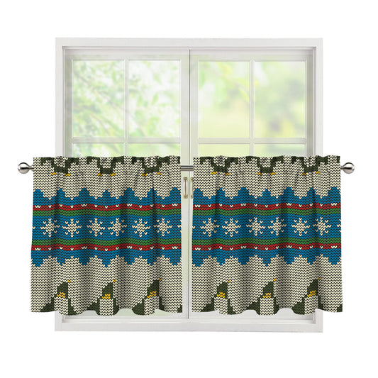 Xmas Penguin Pattern Print Tier Curtains