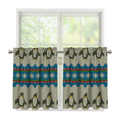 Xmas Penguin Pattern Print Tier Curtains