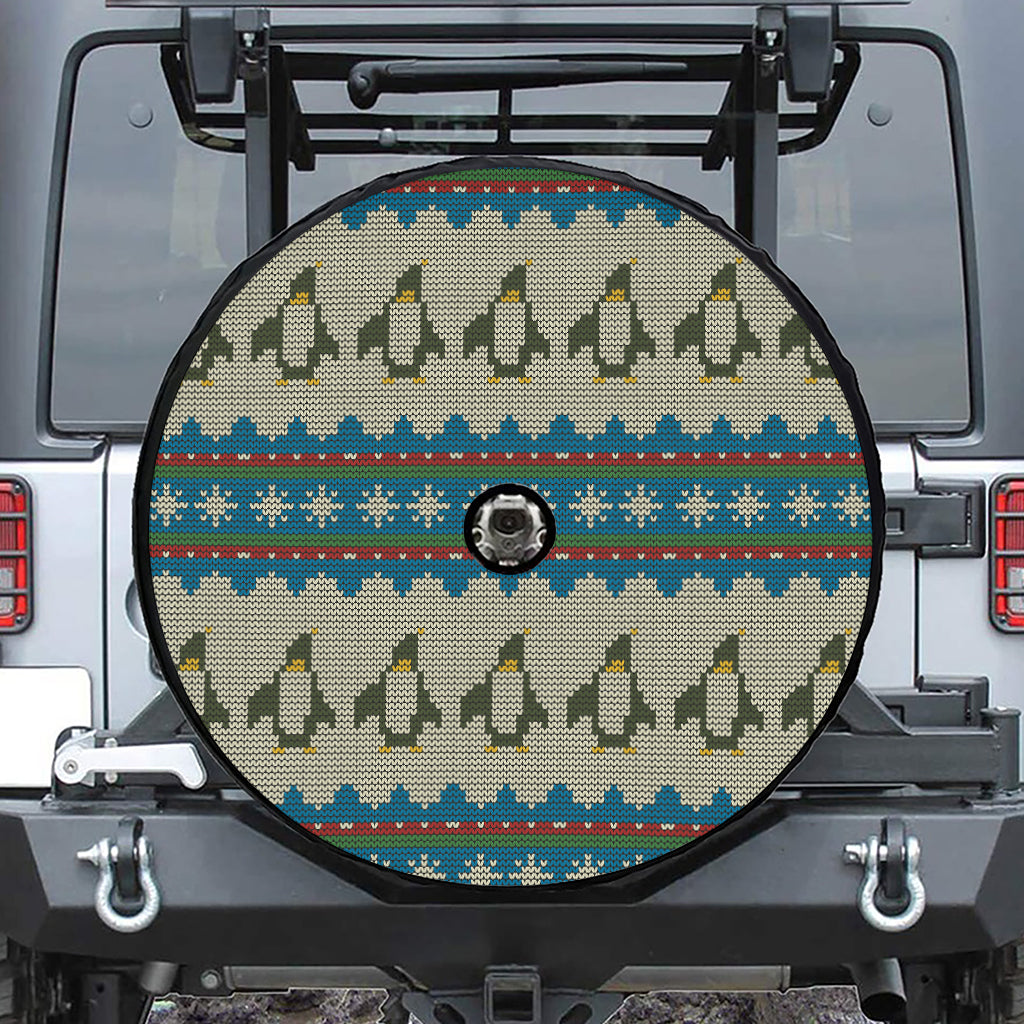 Xmas Penguin Pattern Print Tire Cover With Camera Hole