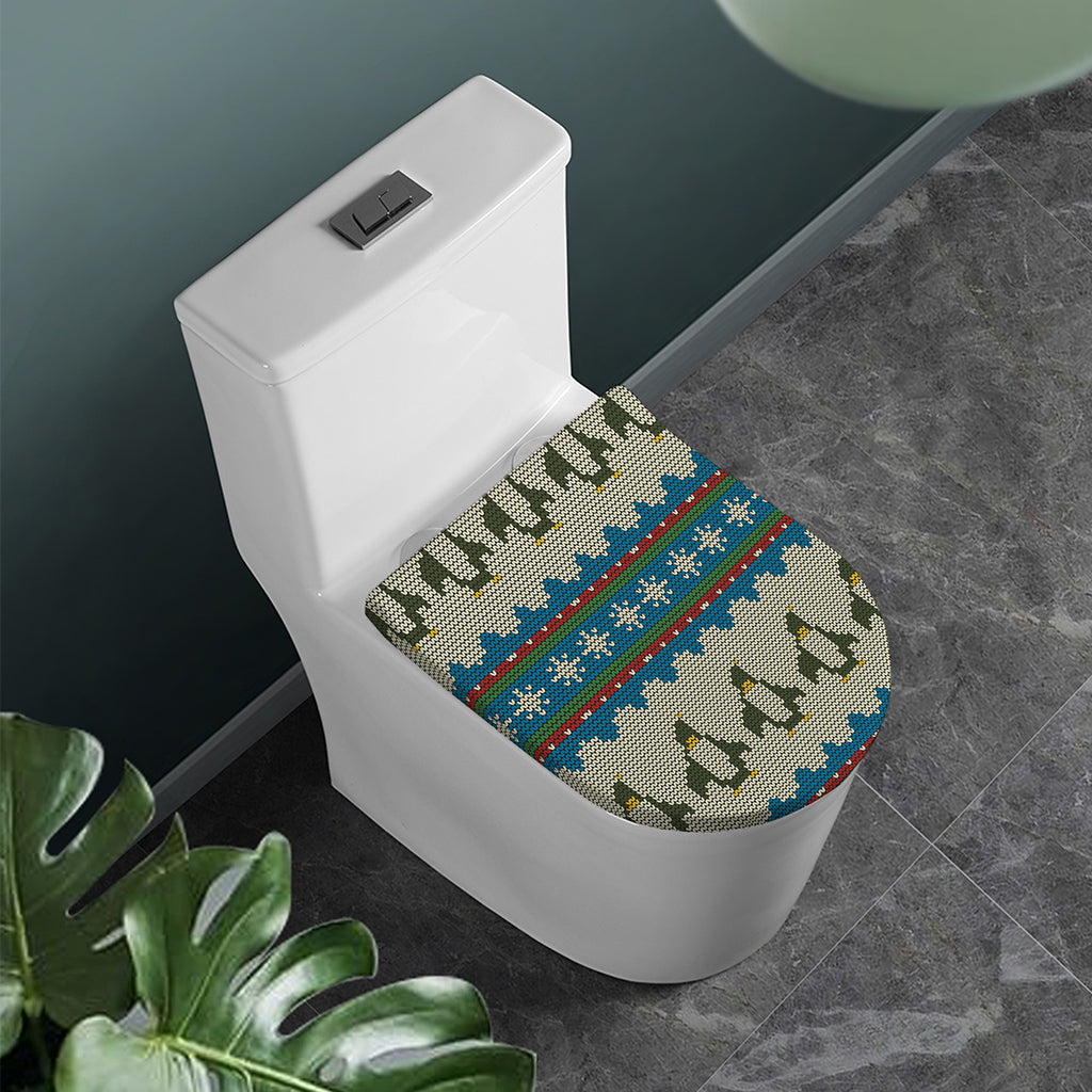 Xmas Penguin Pattern Print Toilet Lid Cover