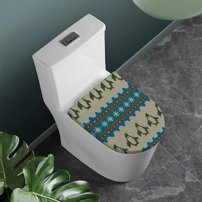Xmas Penguin Pattern Print Toilet Lid Cover