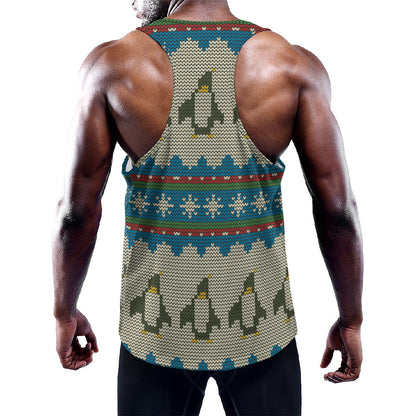 Xmas Penguin Pattern Print Training Tank Top
