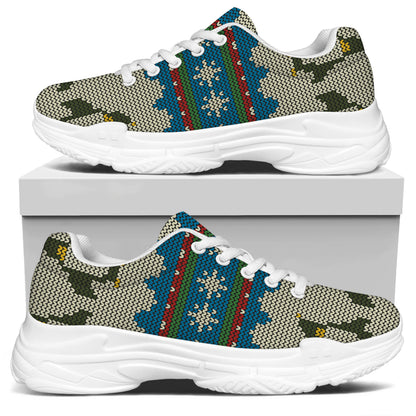 Xmas Penguin Pattern Print White Chunky Shoes
