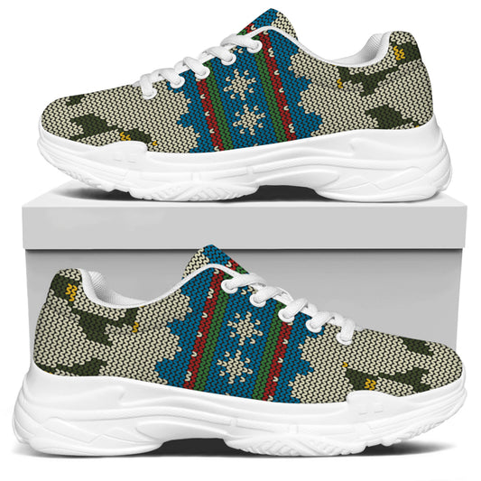 Xmas Penguin Pattern Print White Chunky Shoes