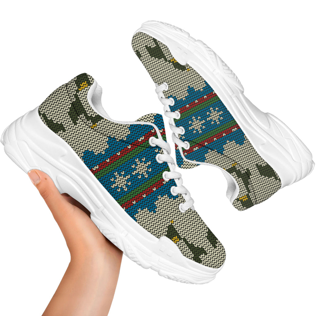 Xmas Penguin Pattern Print White Chunky Shoes