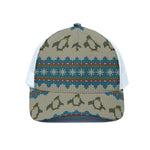 Xmas Penguin Pattern Print White Mesh Trucker Cap
