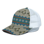 Xmas Penguin Pattern Print White Mesh Trucker Cap