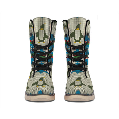 Xmas Penguin Pattern Print Winter Boots