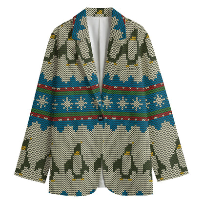 Xmas Penguin Pattern Print Women's Blazer
