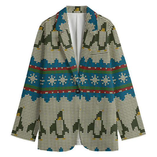 Xmas Penguin Pattern Print Women's Blazer