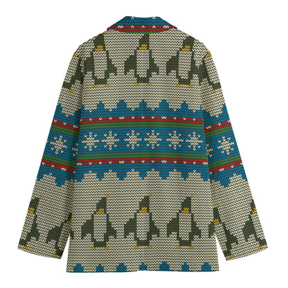 Xmas Penguin Pattern Print Women's Blazer