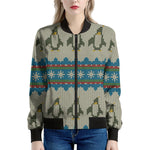 Xmas Penguin Pattern Print Women's Bomber Jacket