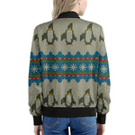 Xmas Penguin Pattern Print Women's Bomber Jacket